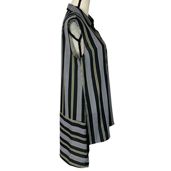 Worthington Medium Tunic Top Striped Semi-Sheer Hi-Low Hem Sleeveless Button-Up - Picture 3 of 7